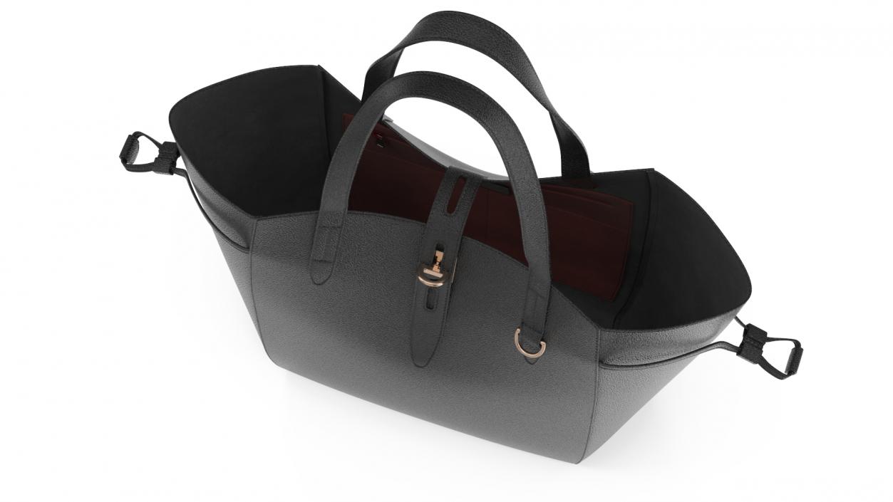 Ladies Leather Tote Bag Black(1) 3D