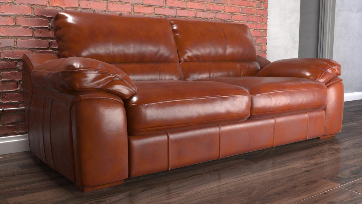 3D Brown Leather Sofa model