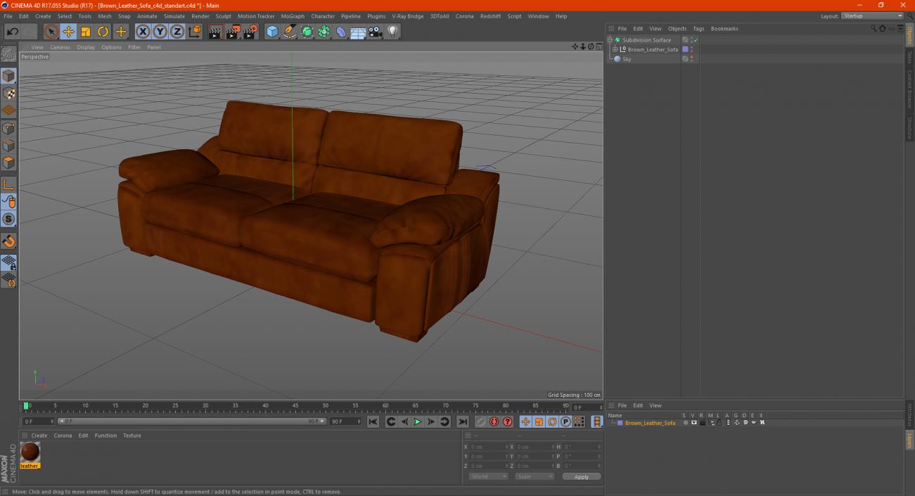 3D Brown Leather Sofa model