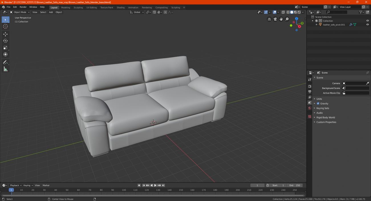 3D Brown Leather Sofa model