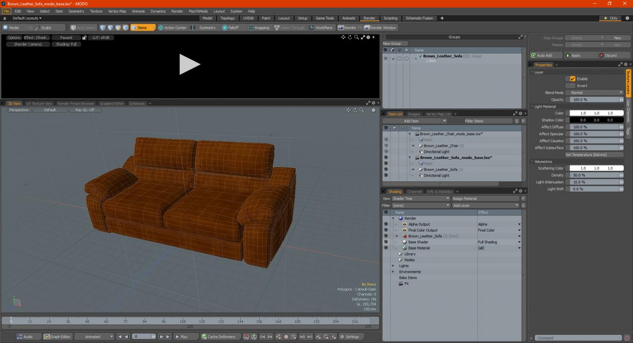 3D Brown Leather Sofa model