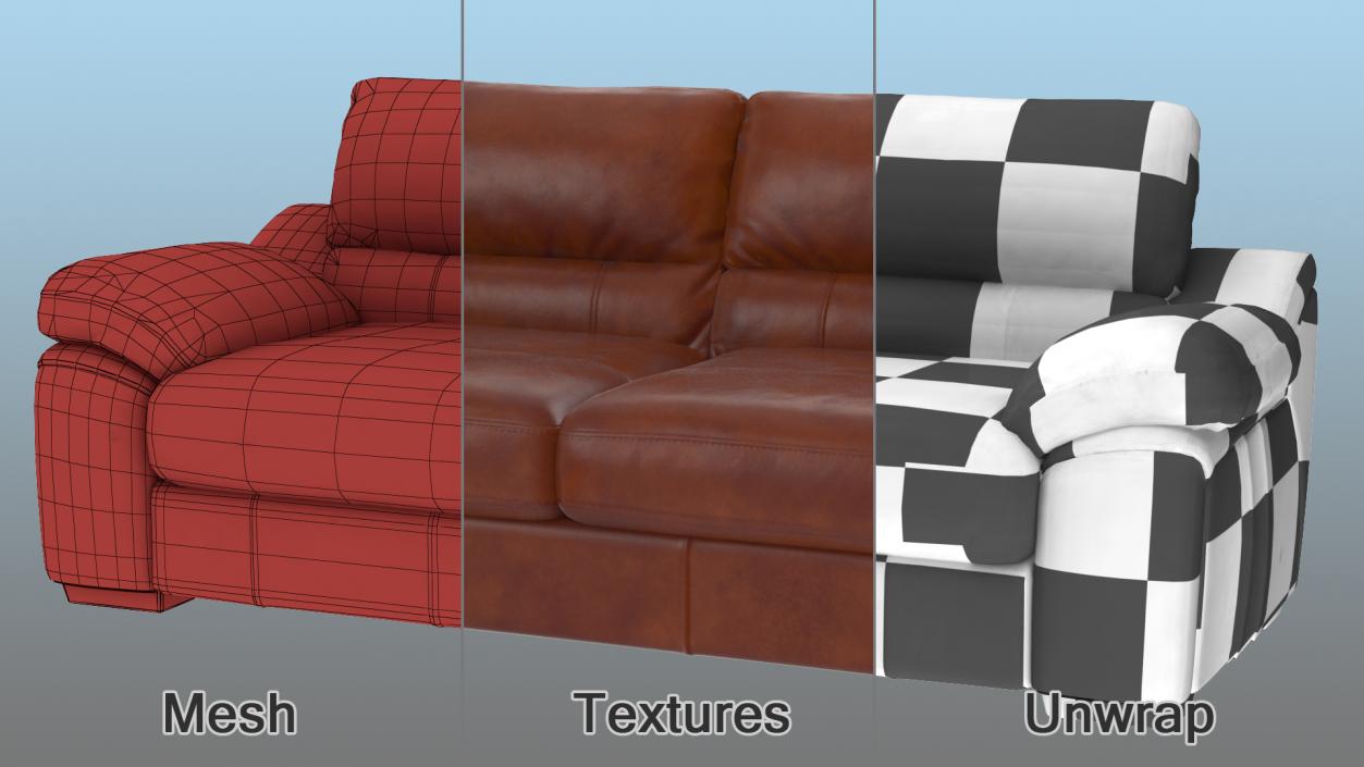 3D Brown Leather Sofa model