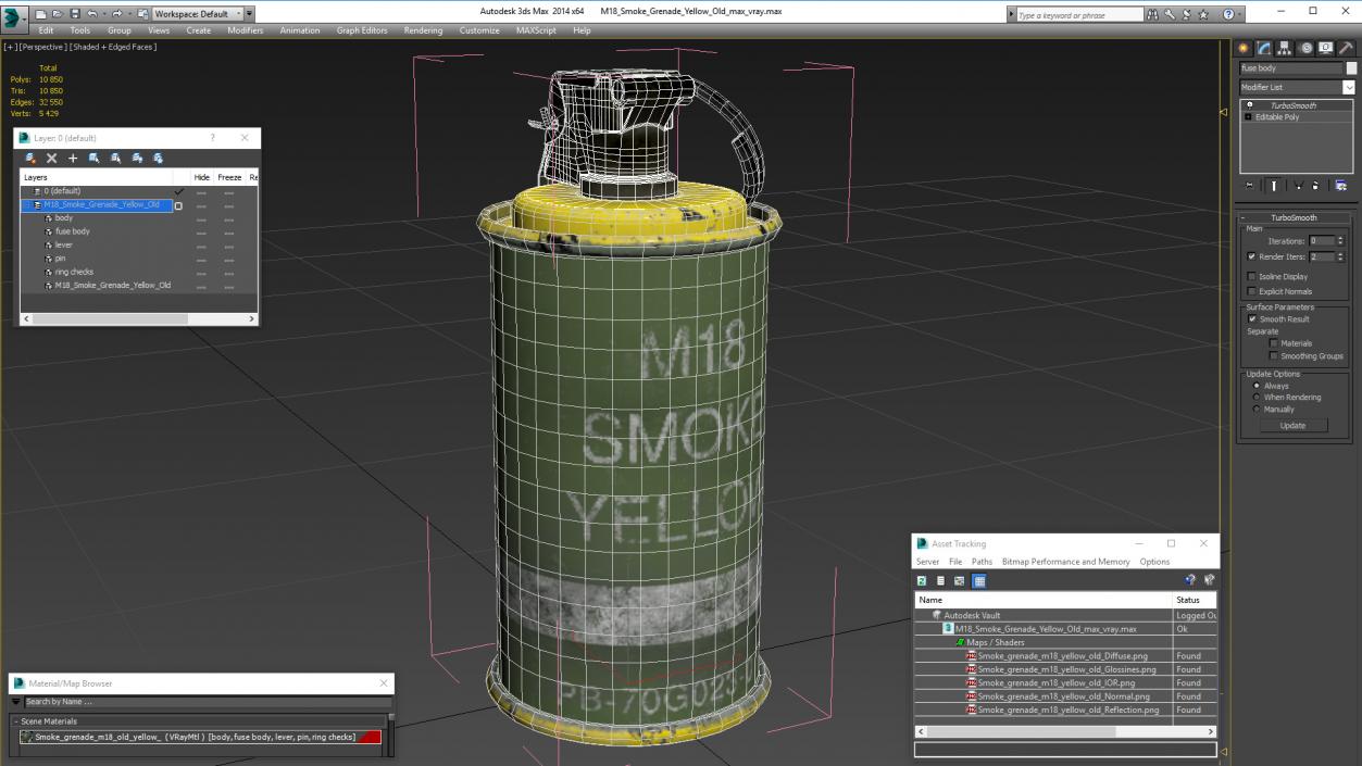 3D M18 Smoke Grenade Yellow Old model