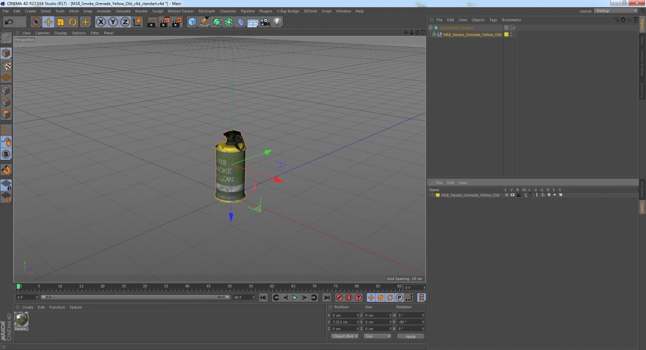 3D M18 Smoke Grenade Yellow Old model