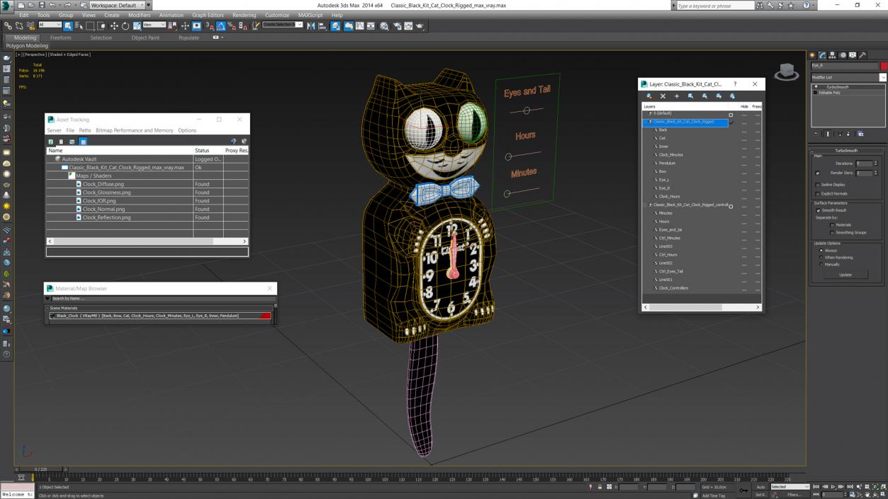 3D Classic Black Kit Cat Clock Rigged for Maya model