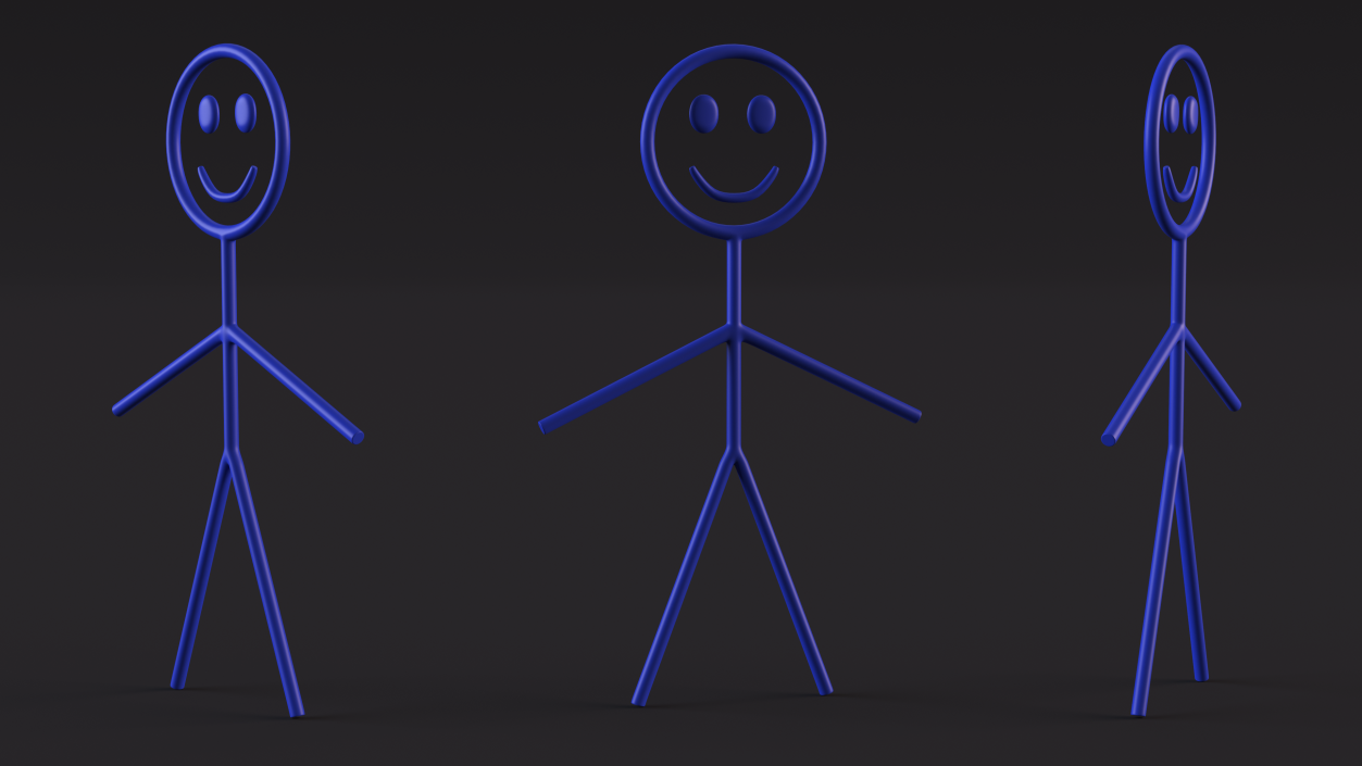 3D Stickman Cartoon Figure Blue model