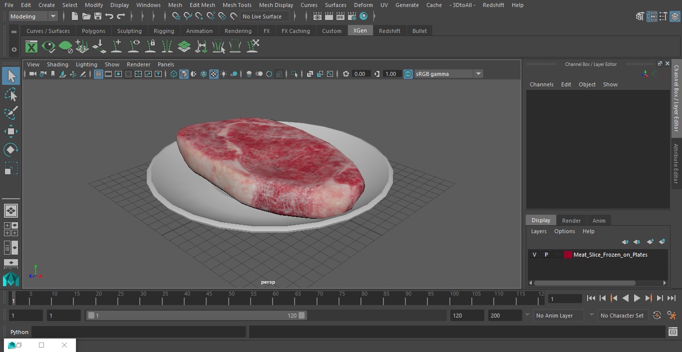 Meat Slice Frozen on Plates 3D