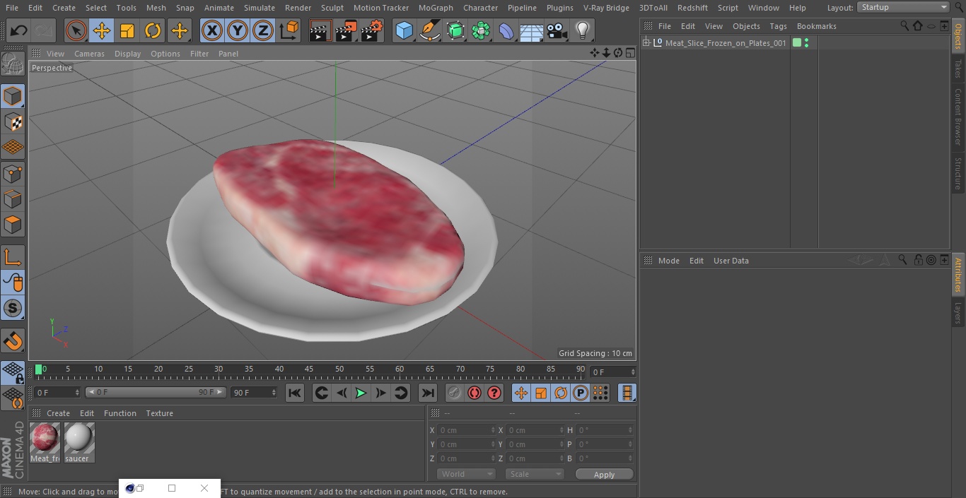 Meat Slice Frozen on Plates 3D