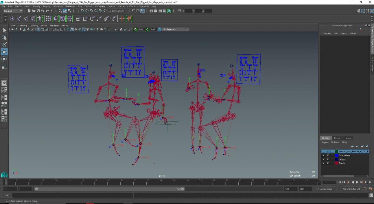 3D model Barman and People at Tiki Bar Rigged for Maya