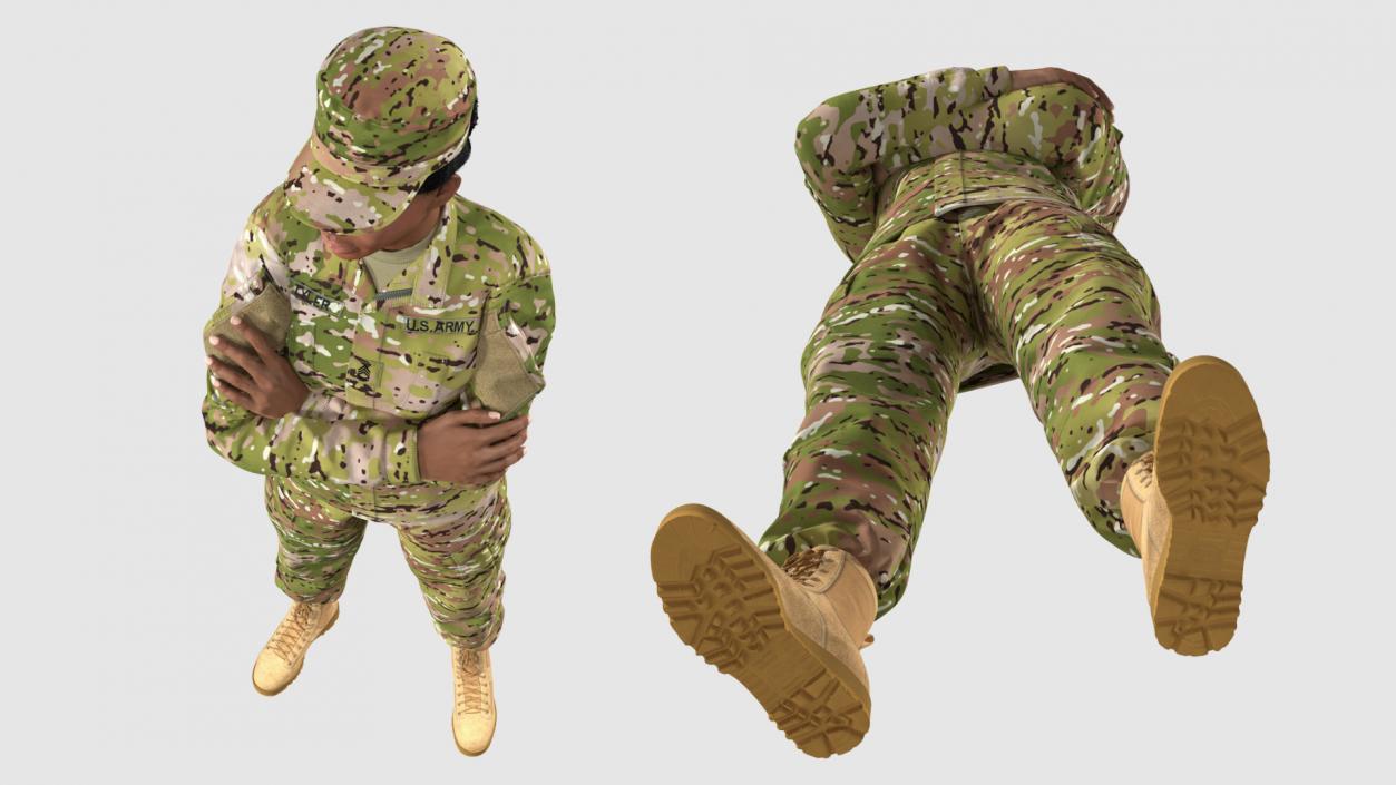 3D African American Female Soldier Camo Uniform Fur model