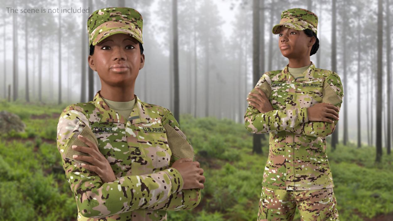 3D African American Female Soldier Camo Uniform Fur model