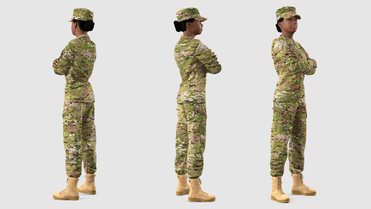 3D African American Female Soldier Camo Uniform Fur model