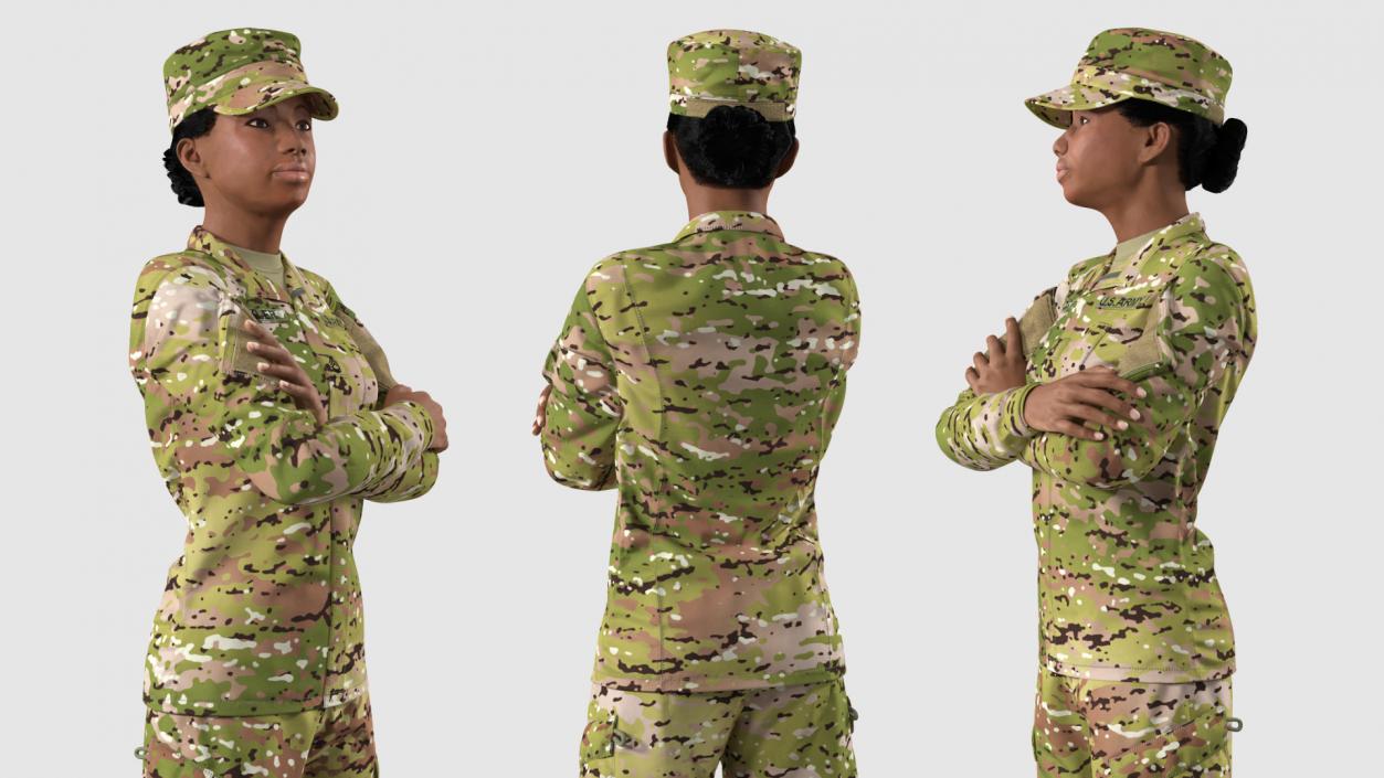 3D African American Female Soldier Camo Uniform Fur model