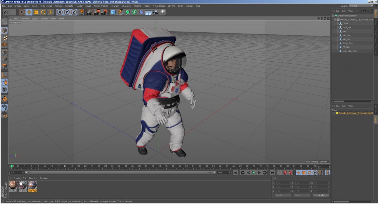 Female Astronaut Spacesuit NASA xEMU Walking Pose 3D model