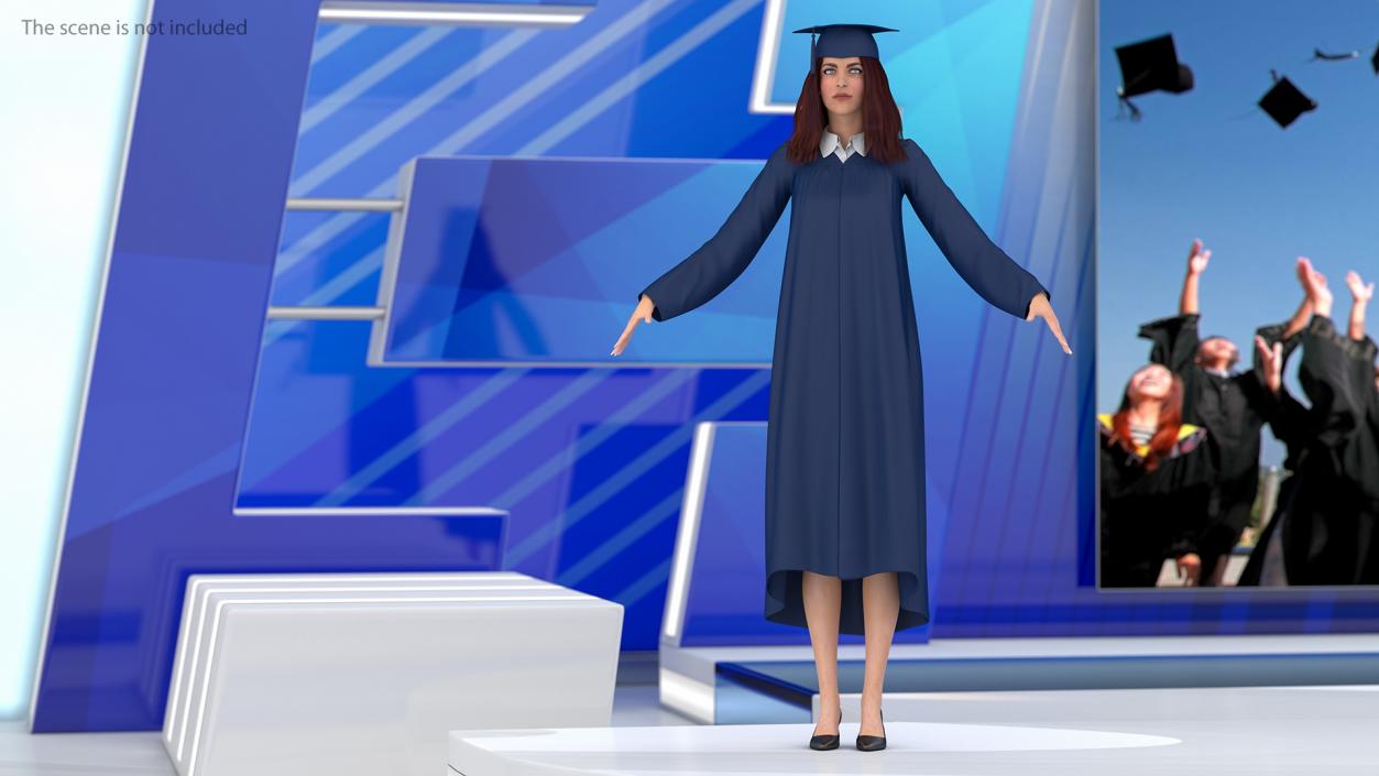 Black Graduation Gown and Cap 3D model