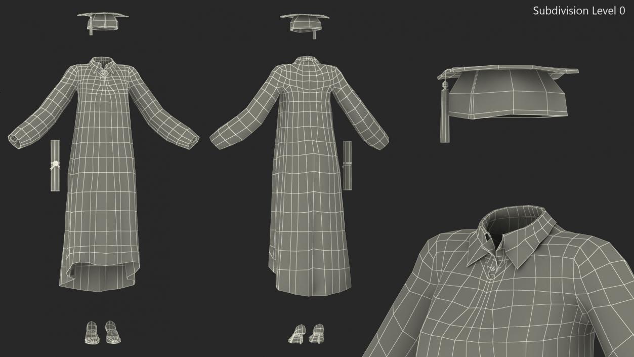 Black Graduation Gown and Cap 3D model