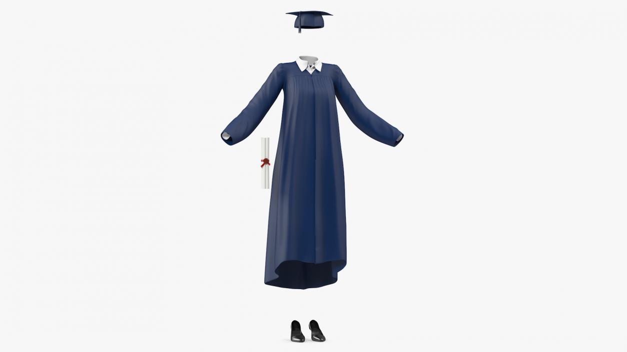 Black Graduation Gown and Cap 3D model