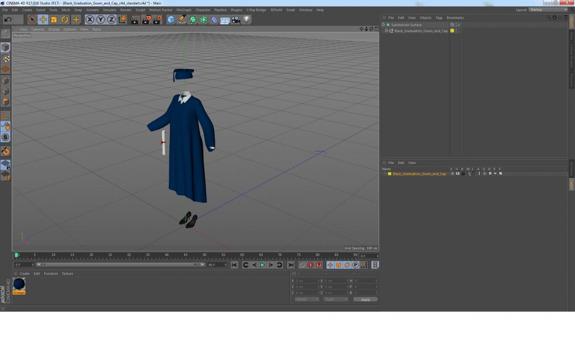 Black Graduation Gown and Cap 3D model