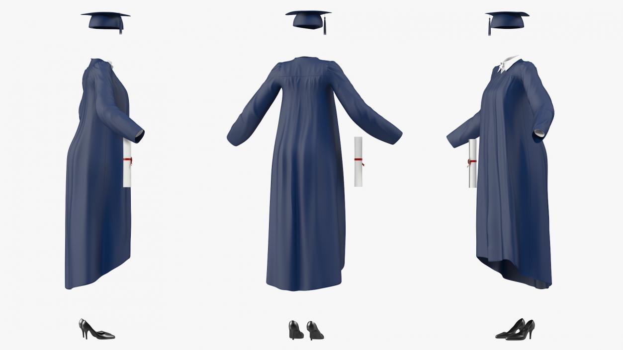 Black Graduation Gown and Cap 3D model