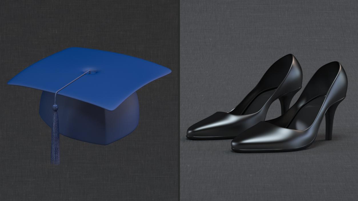 Black Graduation Gown and Cap 3D model