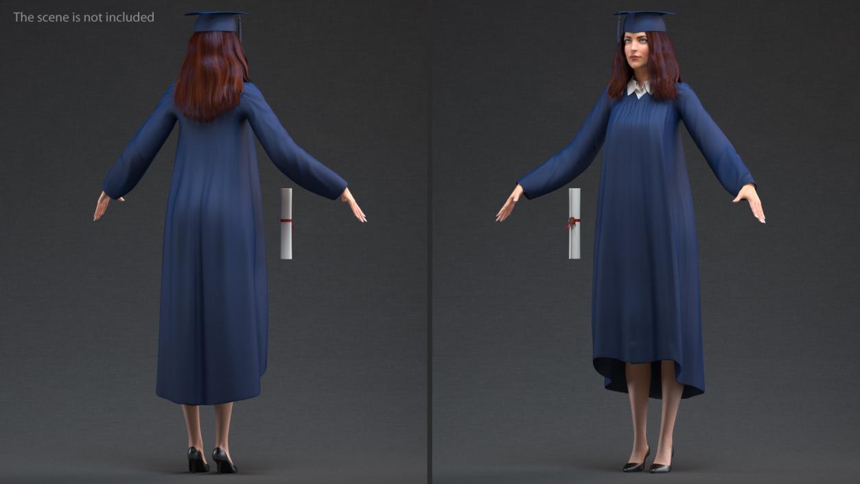 Black Graduation Gown and Cap 3D model