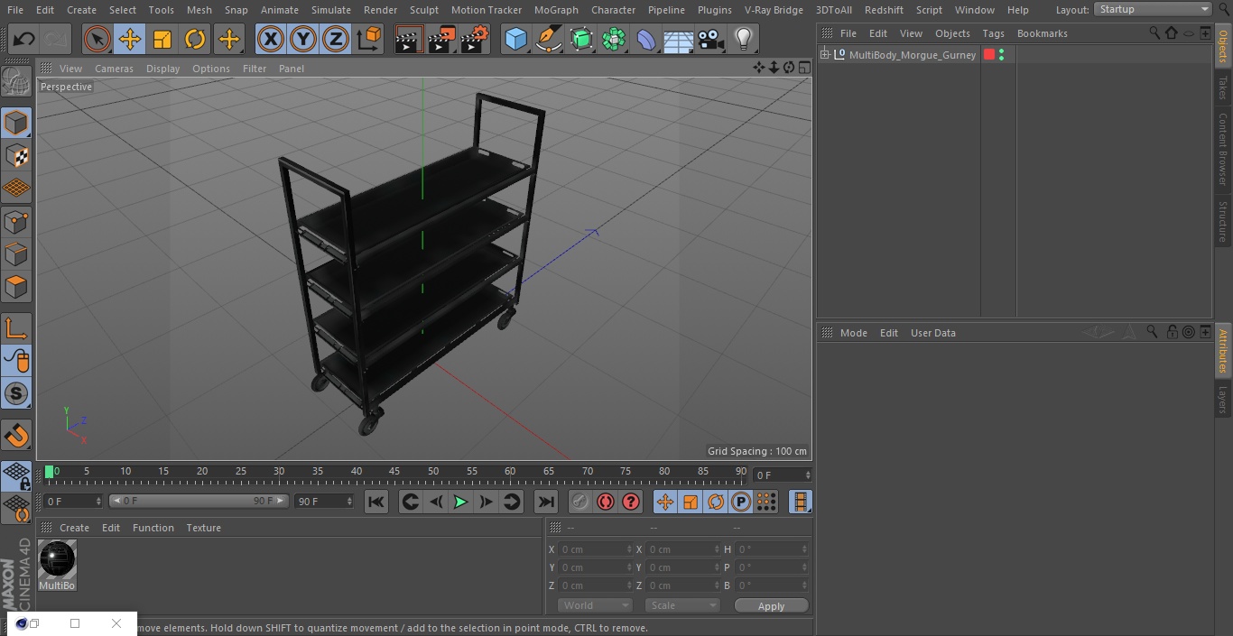 3D MultiBody Morgue Gurney model