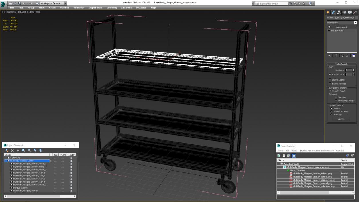 3D MultiBody Morgue Gurney model