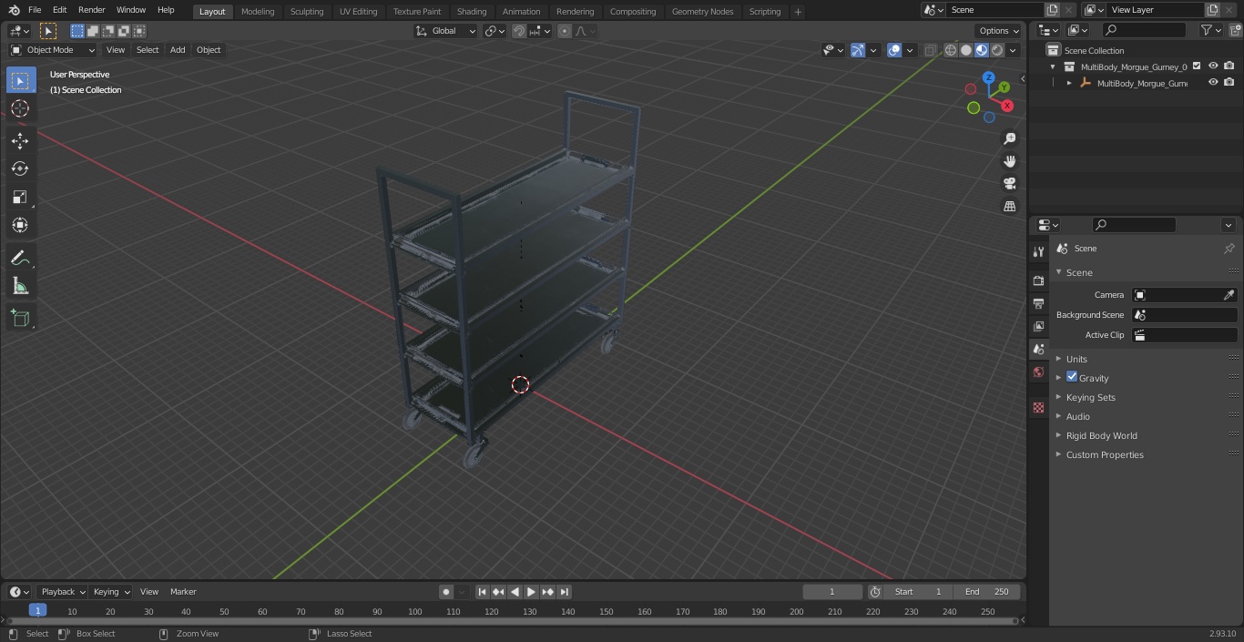 3D MultiBody Morgue Gurney model