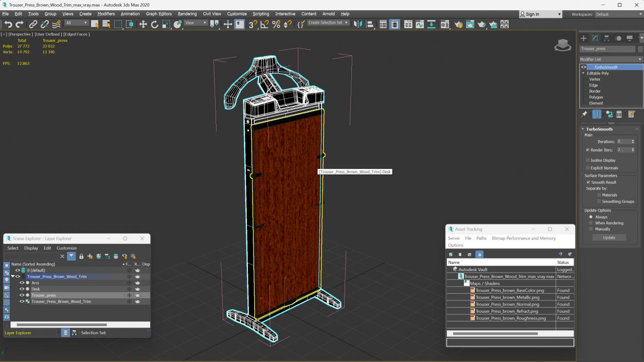 Trouser Press Brown Wood Trim 3D model