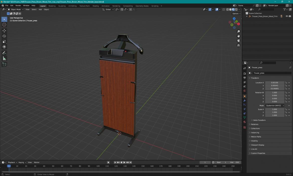 Trouser Press Brown Wood Trim 3D model