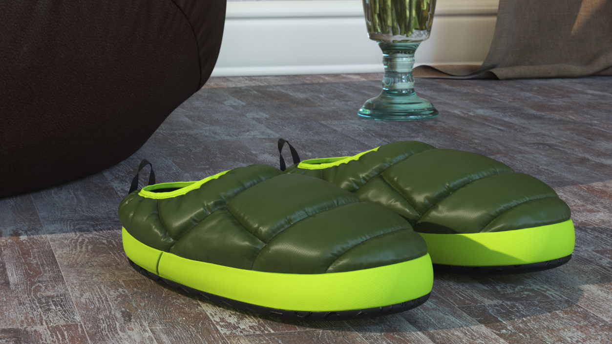 Green Down Slippers 3D model