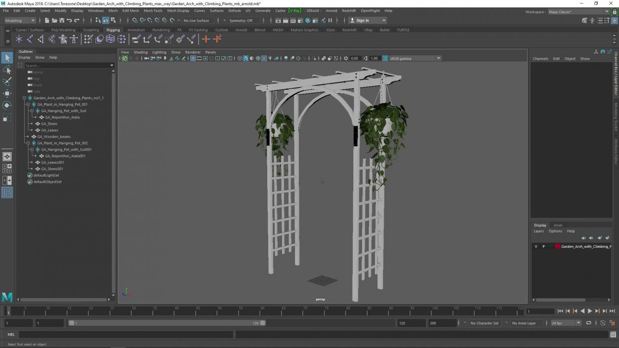 Garden Arch with Climbing Plants 3D