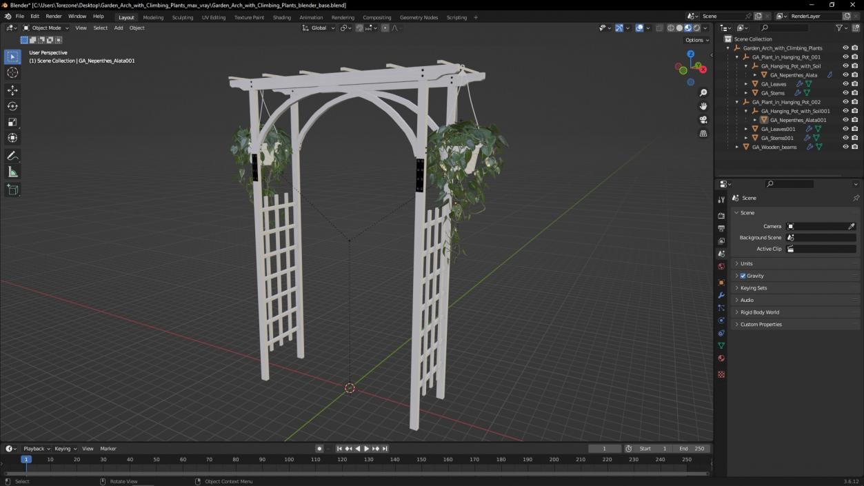 Garden Arch with Climbing Plants 3D