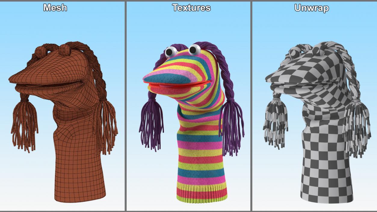 3D Striped Sock Puppet with Googly Eyes Girl