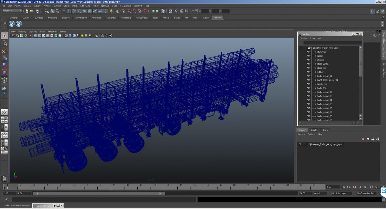 3D model Logging Trailer with Logs