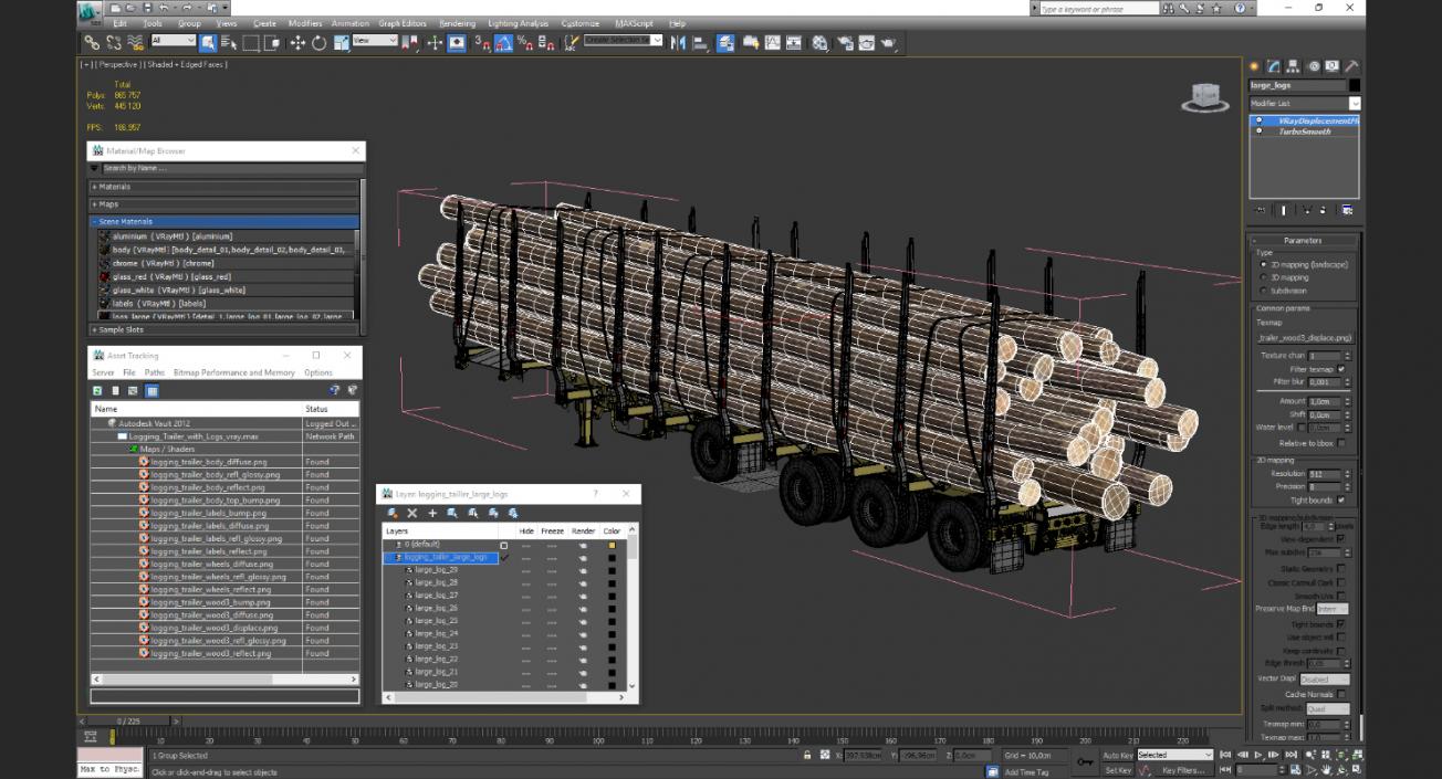 3D model Logging Trailer with Logs