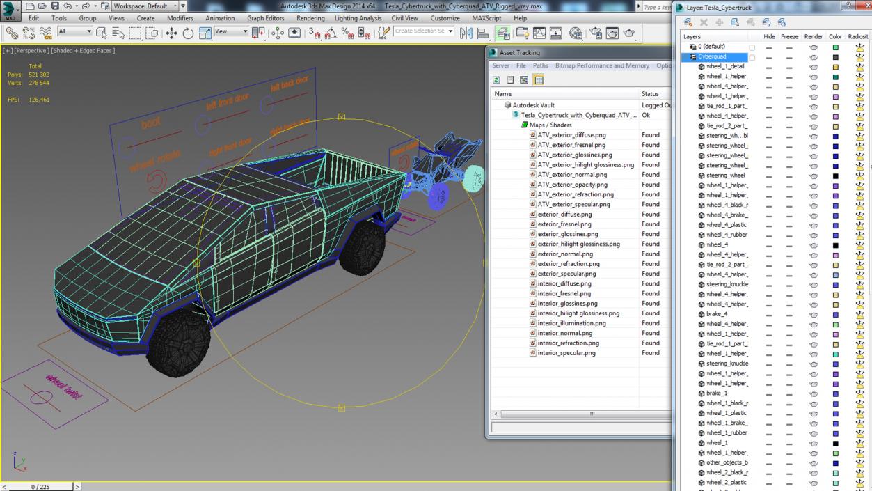 Tesla Cybertruck with Cyberquad ATV Rigged 3D