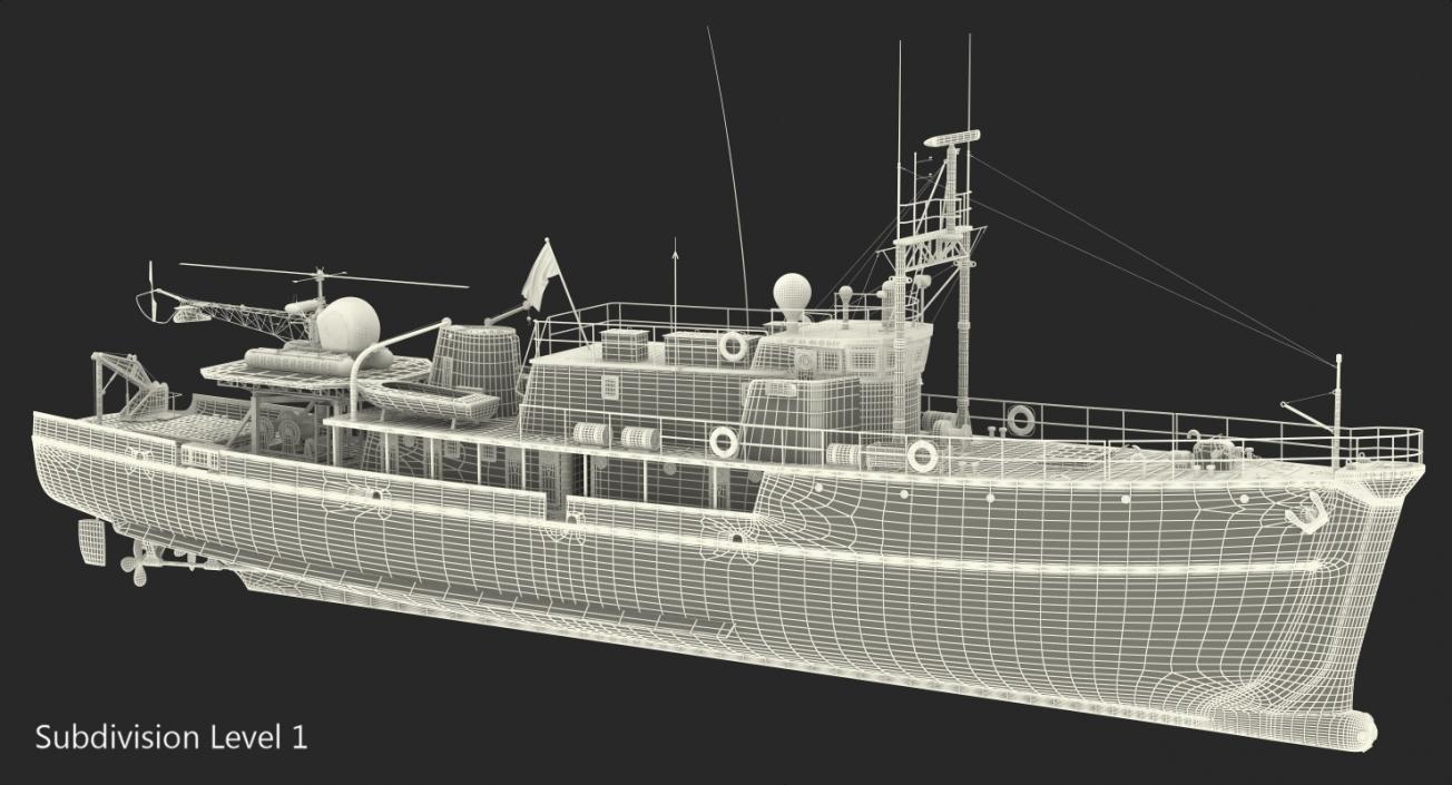 3D Old Scientific Research Vessel with Helicopter