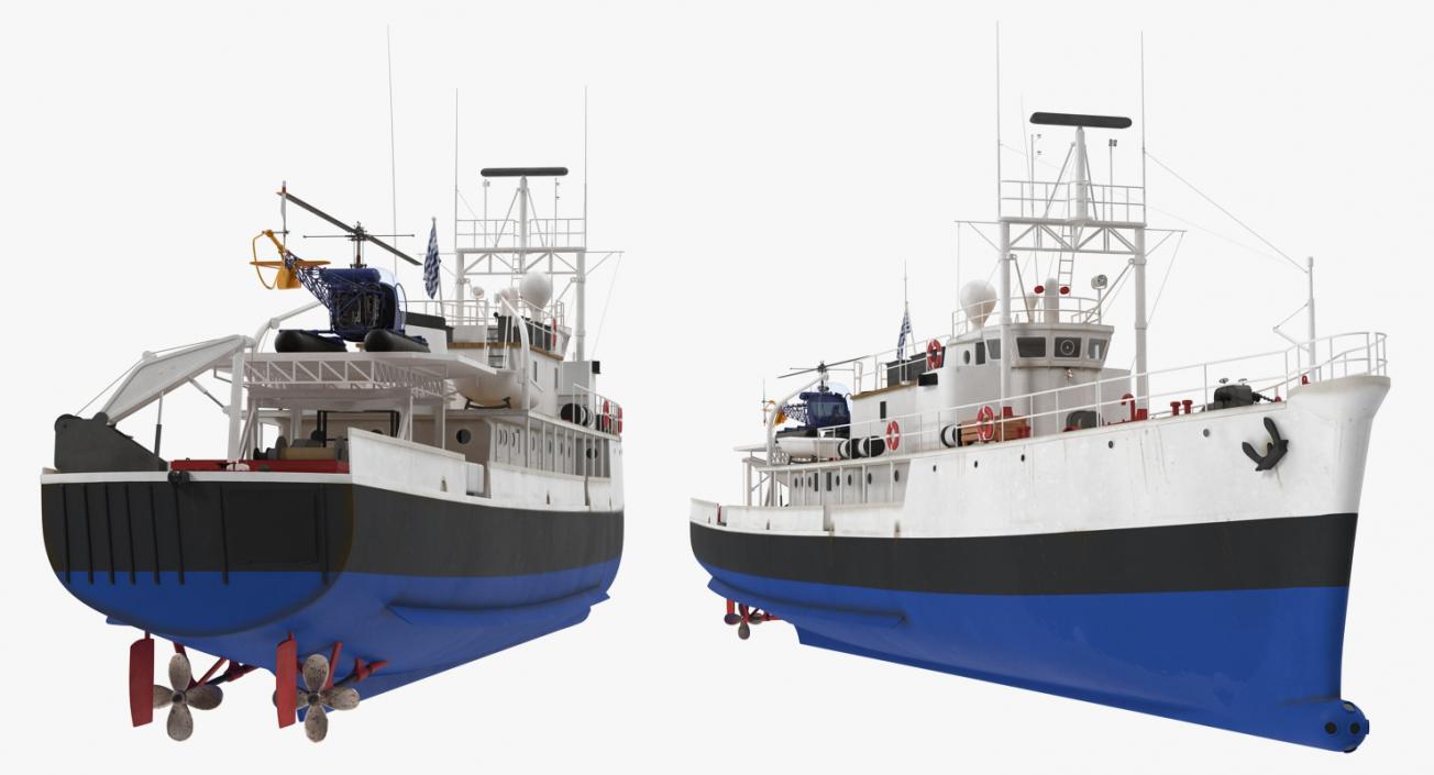 3D Old Scientific Research Vessel with Helicopter