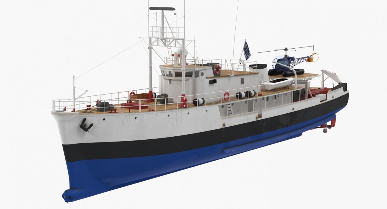 3D Old Scientific Research Vessel with Helicopter