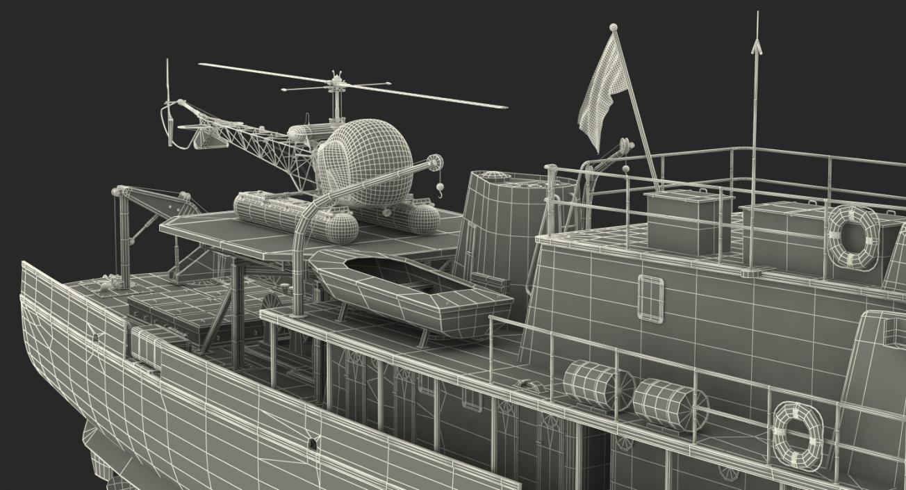 3D Old Scientific Research Vessel with Helicopter