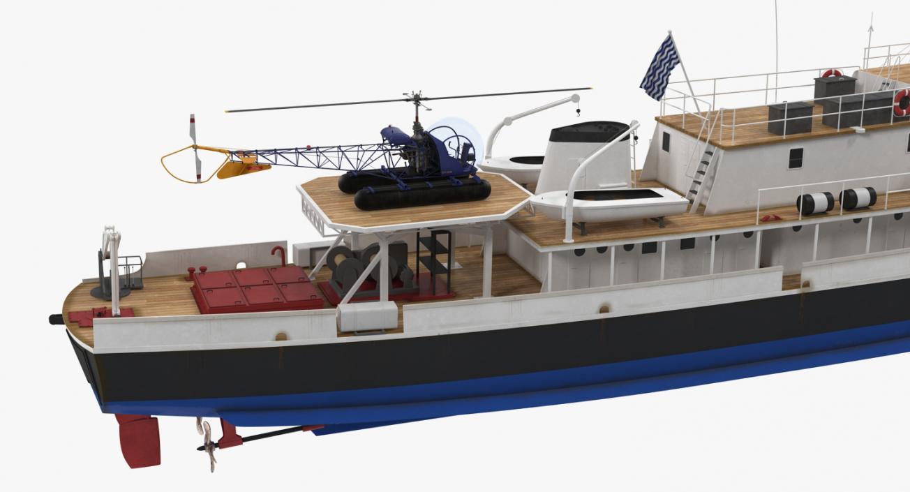 3D Old Scientific Research Vessel with Helicopter