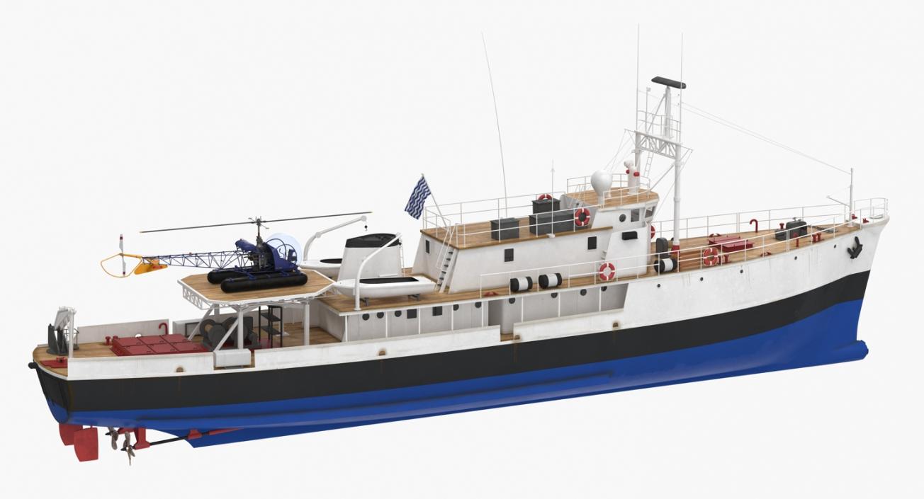 3D Old Scientific Research Vessel with Helicopter