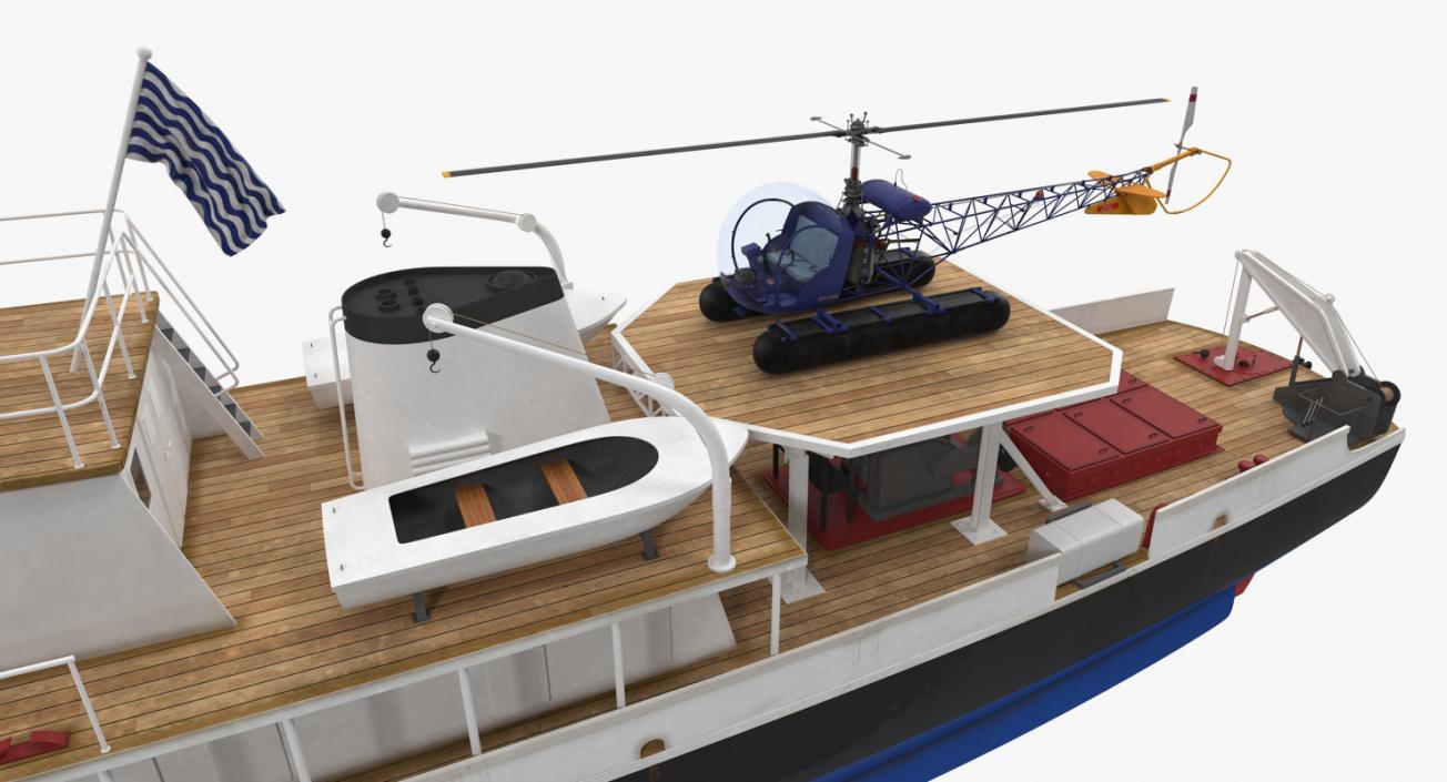 3D Old Scientific Research Vessel with Helicopter