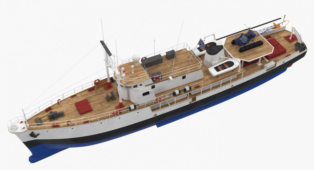 3D Old Scientific Research Vessel with Helicopter