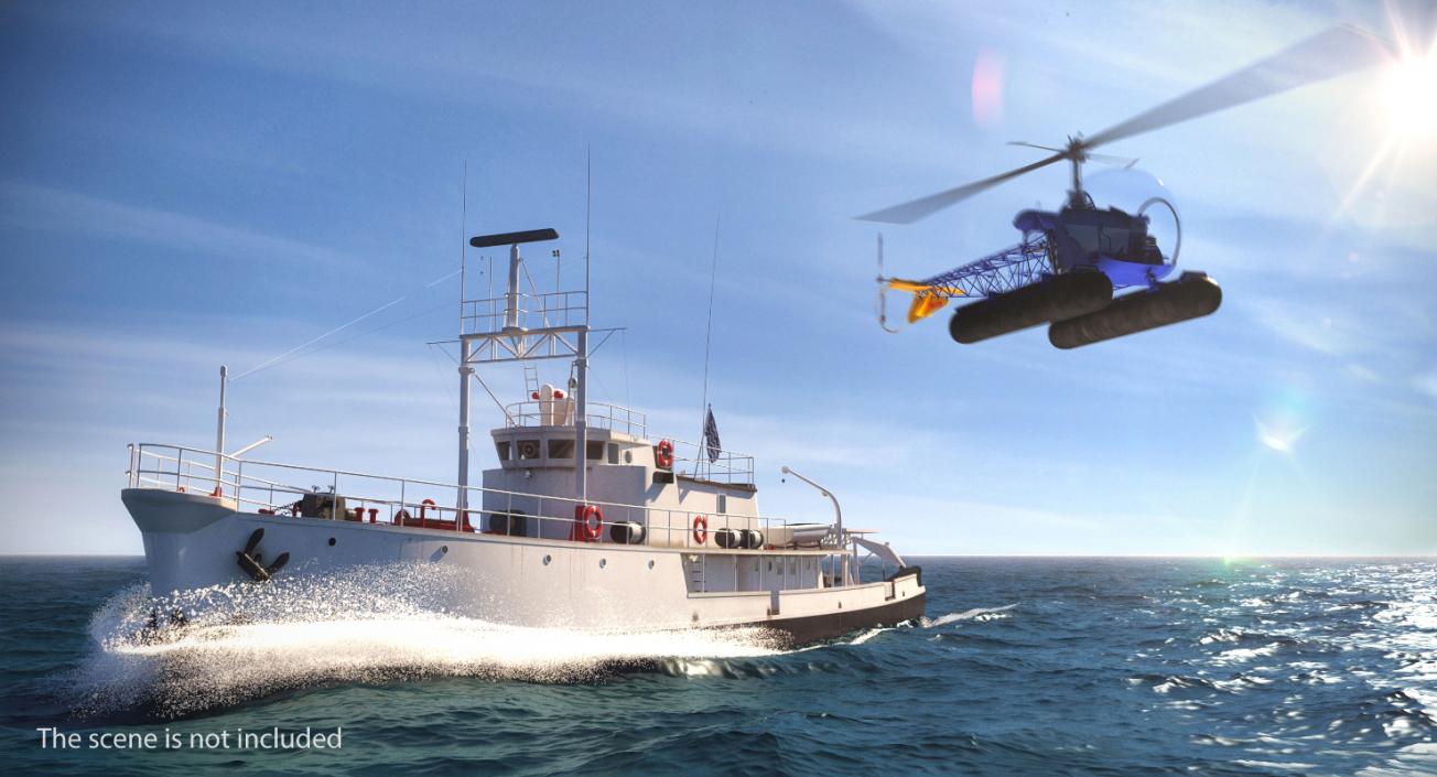 3D Old Scientific Research Vessel with Helicopter