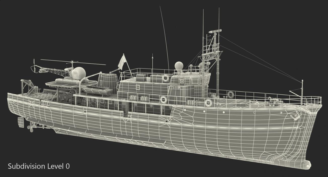 3D Old Scientific Research Vessel with Helicopter