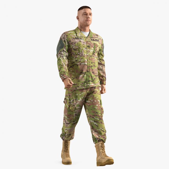 3D US Soldier Camouflage Uniform Walking Pose Fur