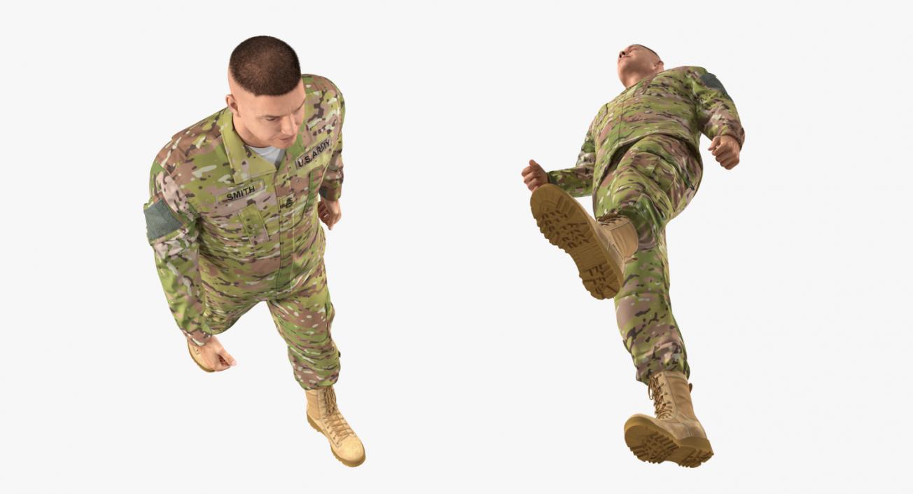 3D US Soldier Camouflage Uniform Walking Pose Fur