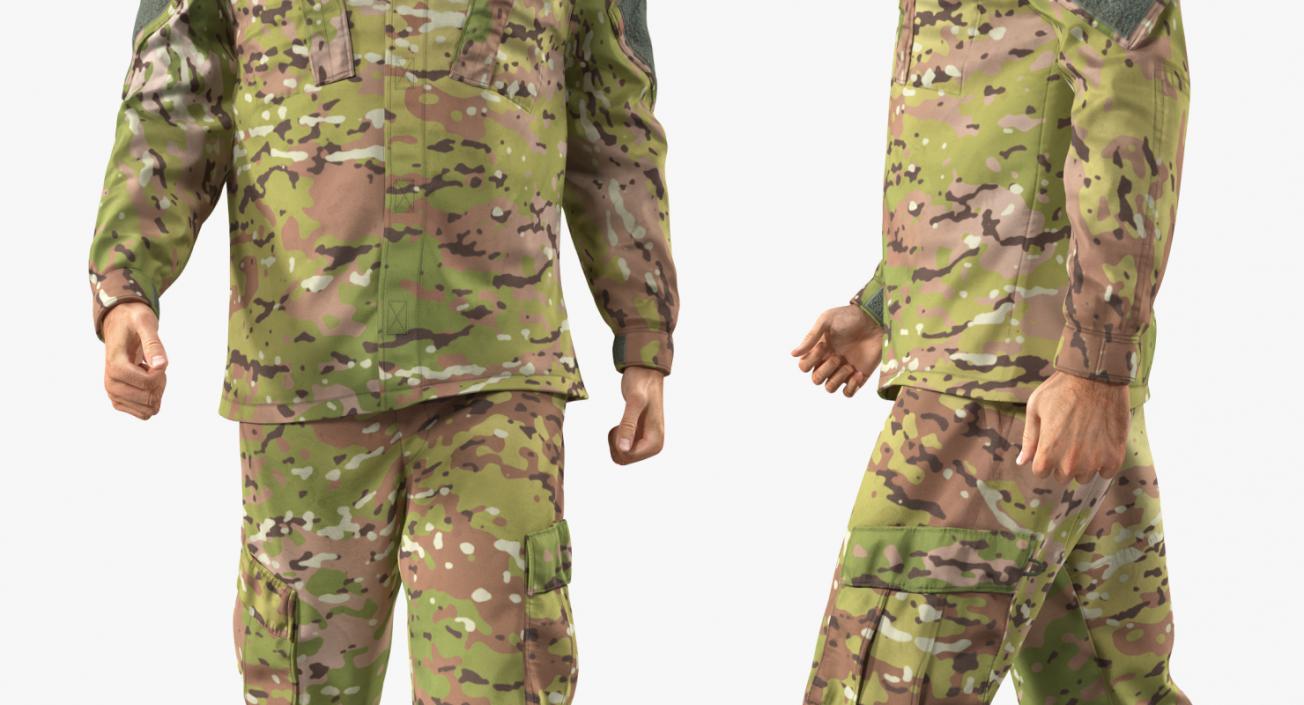 3D US Soldier Camouflage Uniform Walking Pose Fur